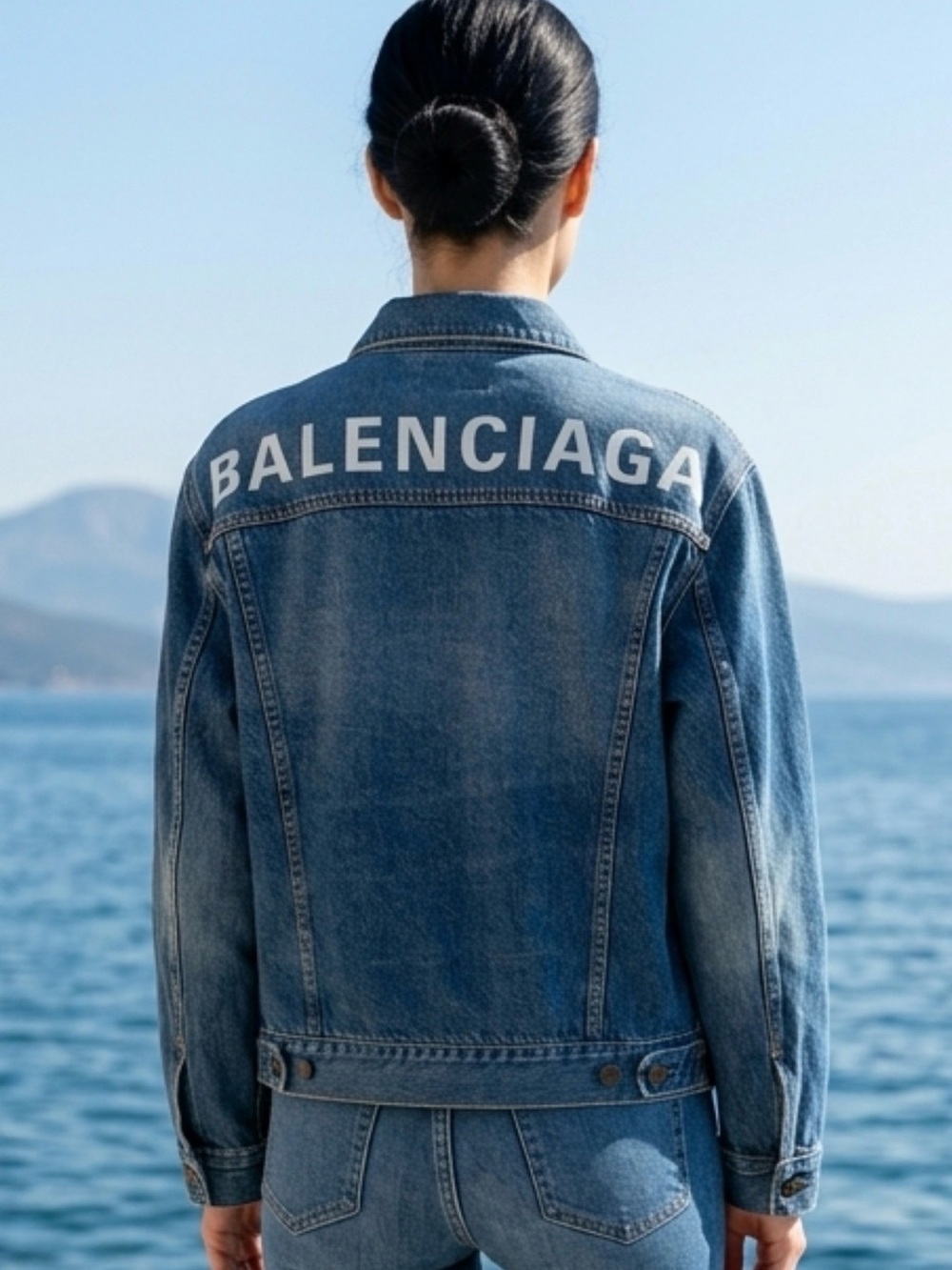 Balenciaga Blue Logo Denim Jacket
